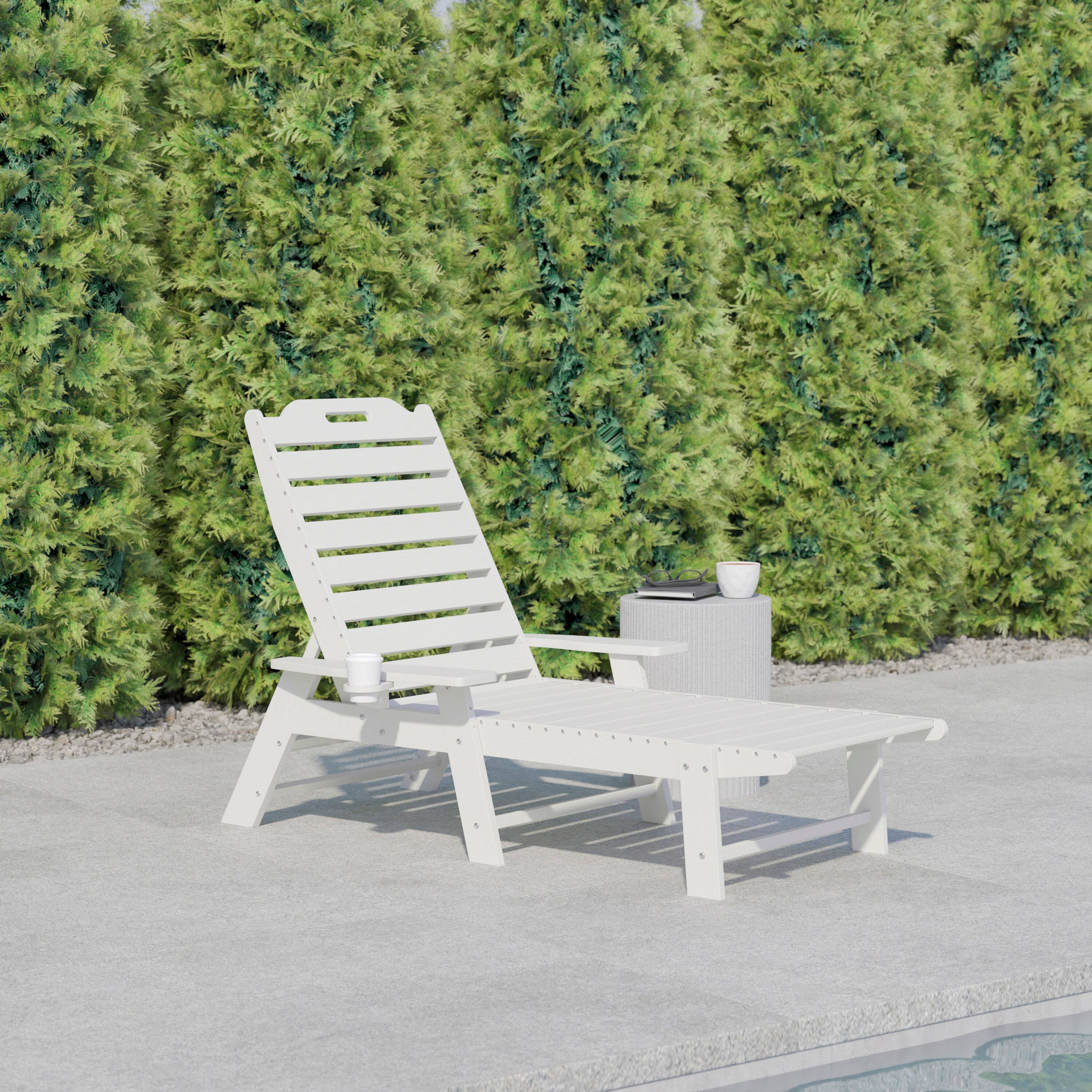Alt View 1. Flash Furniture - Monterey Adjustable Adirondack Lounger with Cup Holder- All-Weather Indoor/Outdoor HDPE Lounge Chair in White - White.