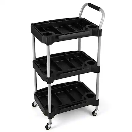 Front. Costway - Costway 3 Tier Rolling Tool Cart with Handle Tool Storage Slot Universal Wheels for Garage - Black.
