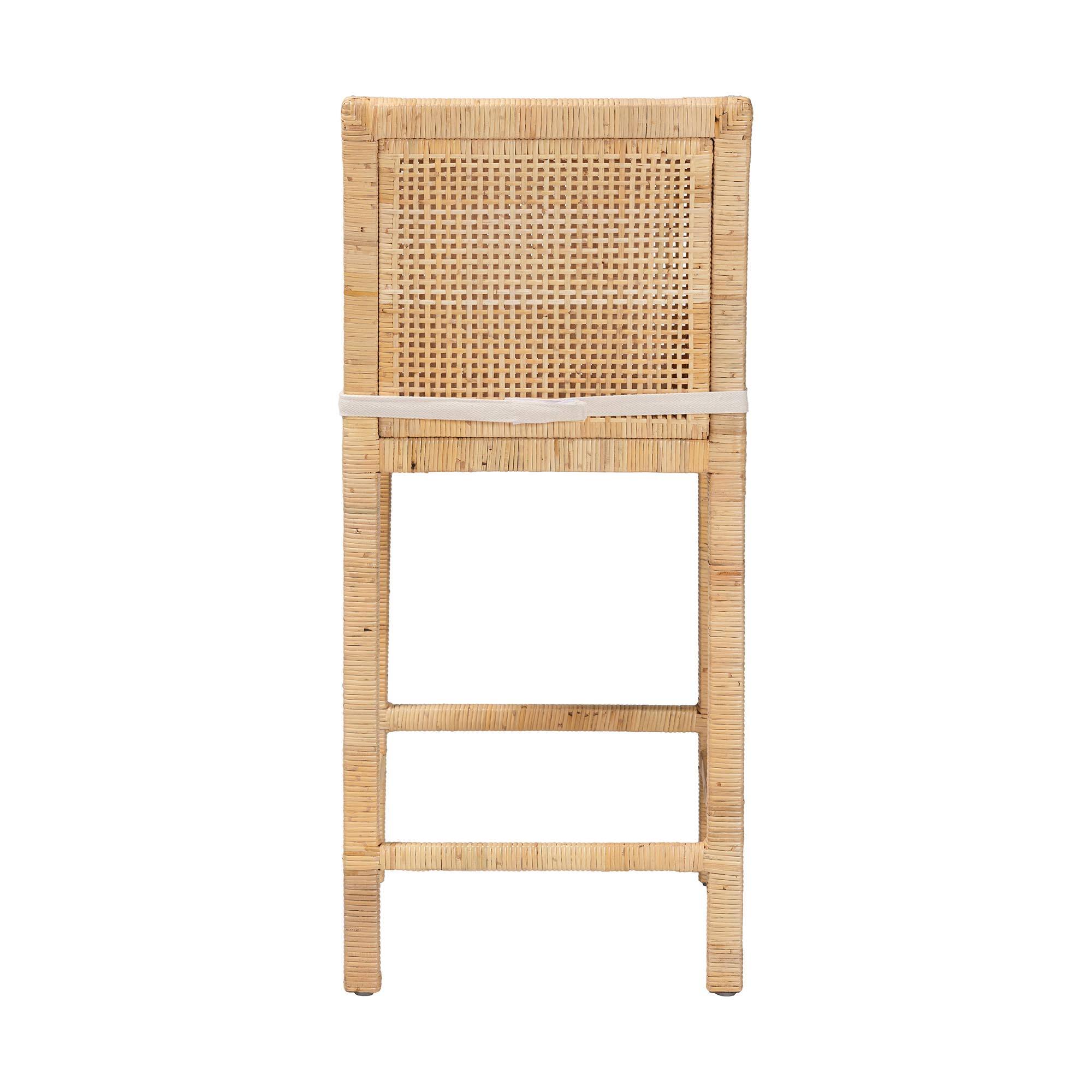 Back. bali & pari - Sofia Modern and Contemporary Natural Finished Wood and Rattan Counter Stool - Natural.