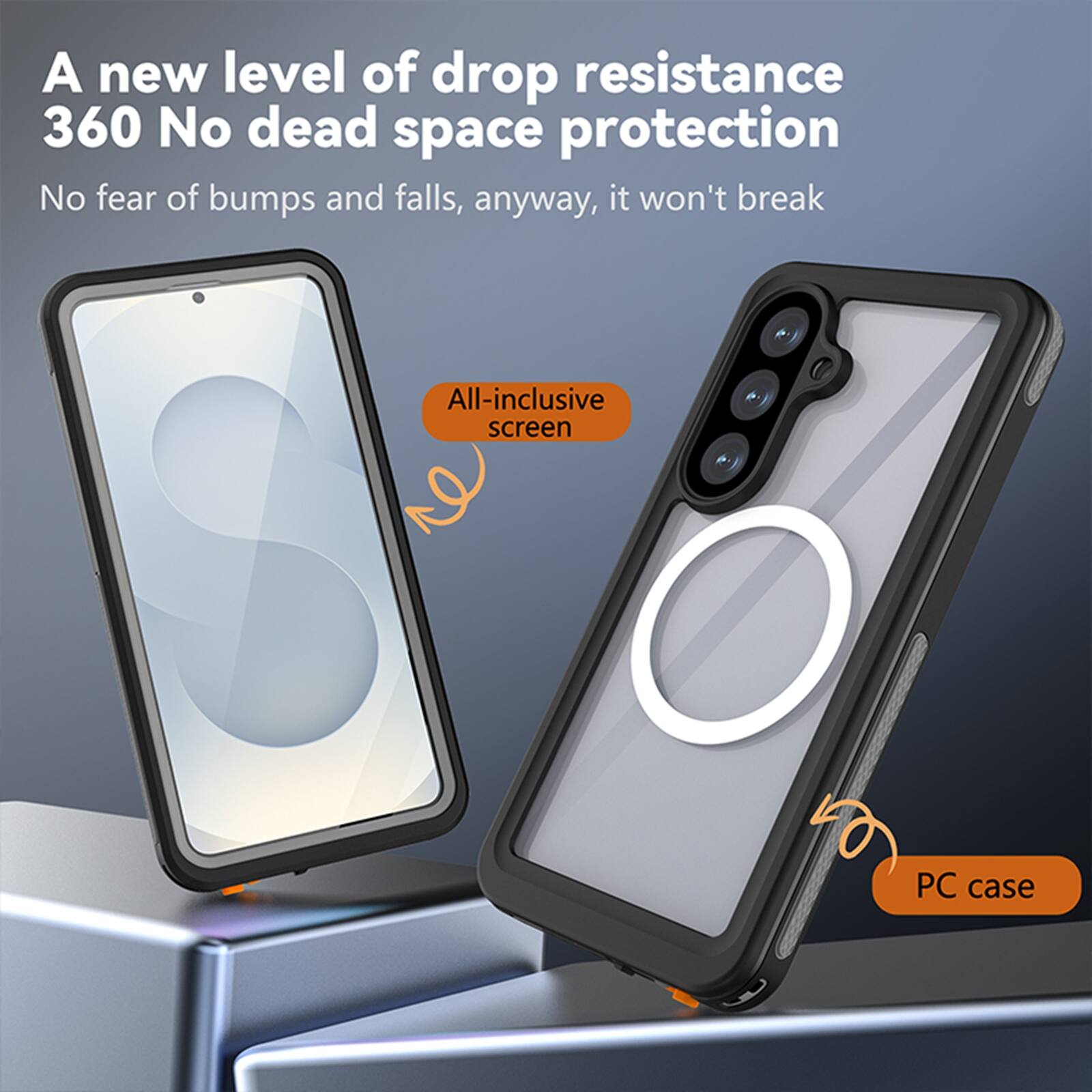 A new level of drop resistance  
360 No dead space protection  
No fear of bumps and falls, anyway, it won't break  

All-inclusive screen  
PC case
