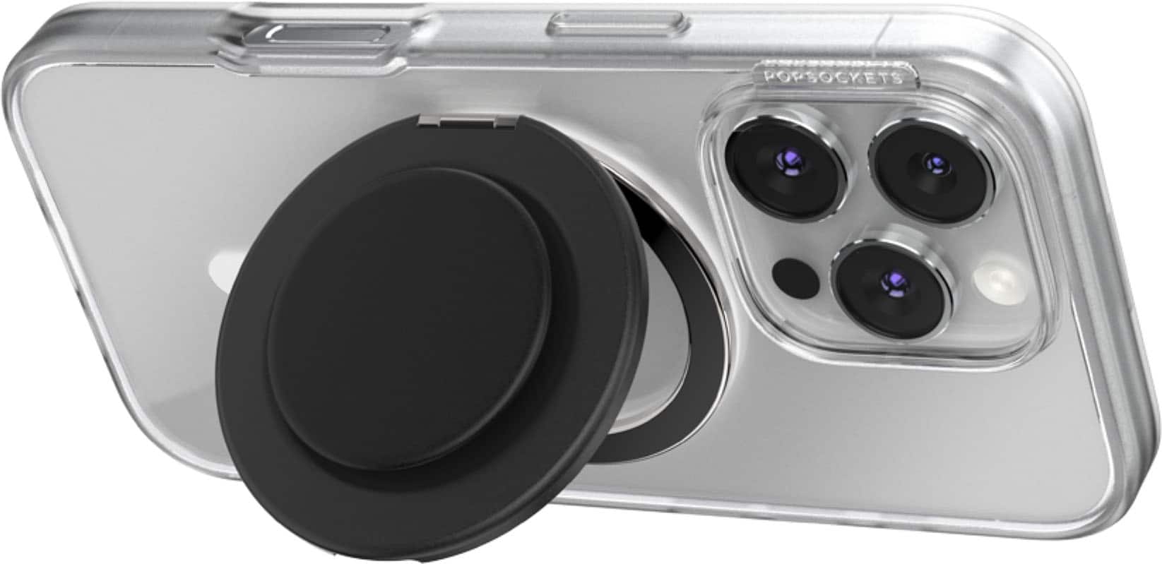Alt View 3. PopSockets - MagSafe Kick-Out Universal Magnetic Grip & Stand with Adapter Ring for Cell Phones - Black.