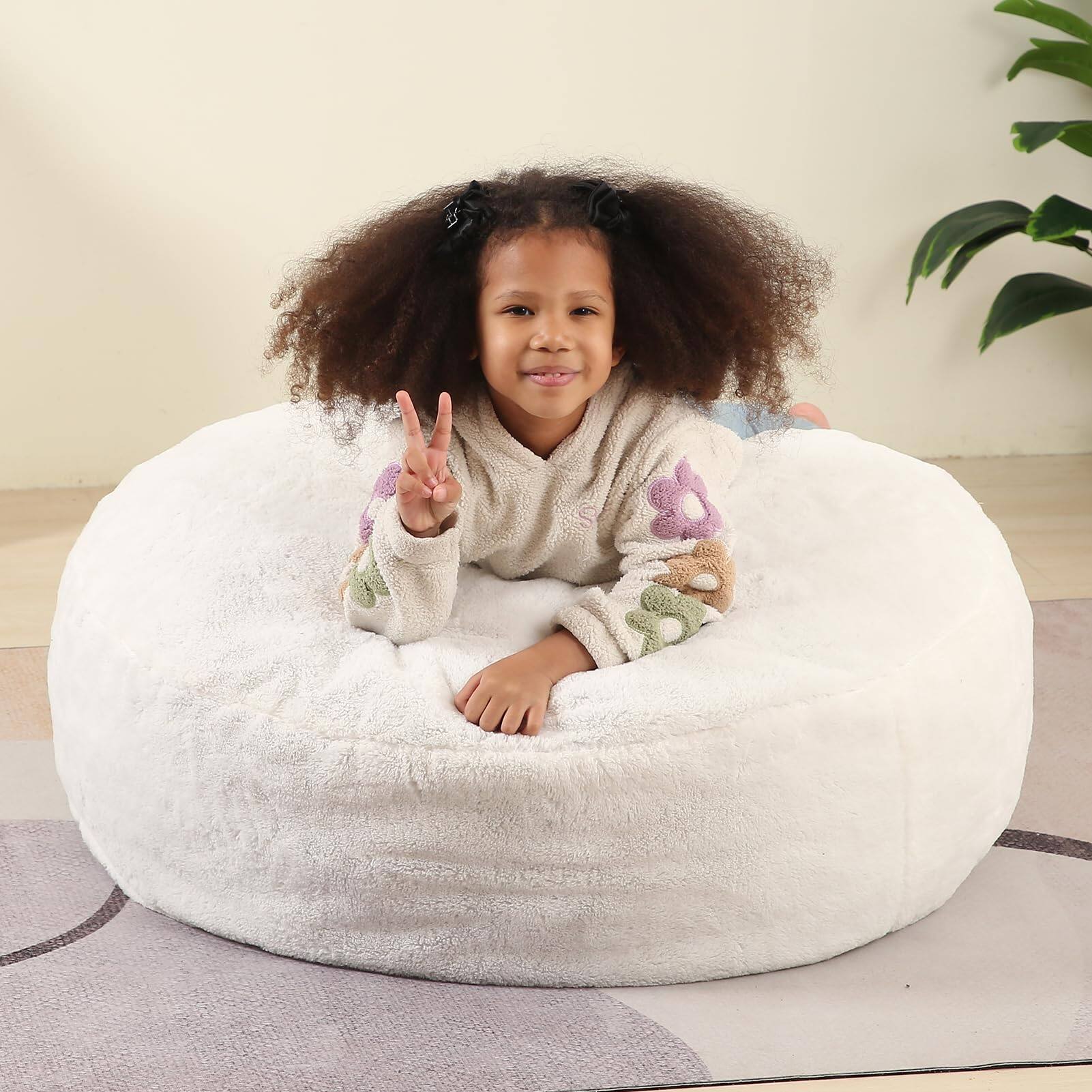 Left. JETRANSPORT - 2-in-1 Round Bean Bag Chair Fluffy Beanbag With High-density Foam Fillings For Reading Floor Cushion - Pink 16" High.