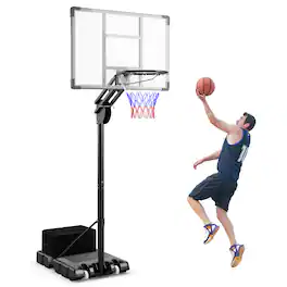 Gymax - Portable Basketball Hoop System 4.9-10 FT Adjustable w/ Weight Bag Wheels Outdoor - Black