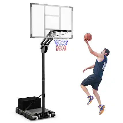 Front. Gymax - Gymax Portable Basketball Hoop System 4.9-10 FT Adjustable w/ Weight Bag Wheels Outdoor - Black.
