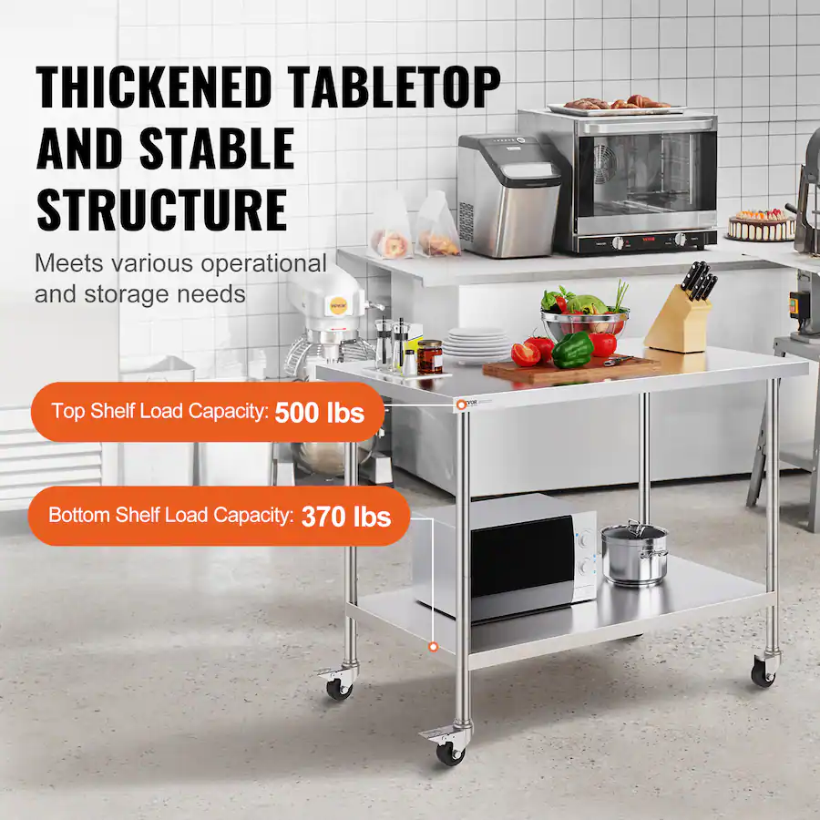 Table Doad VEVOR Stainless Steel Prep Table, 30 x 48 x 34 Inch, 880 lbs Load ...