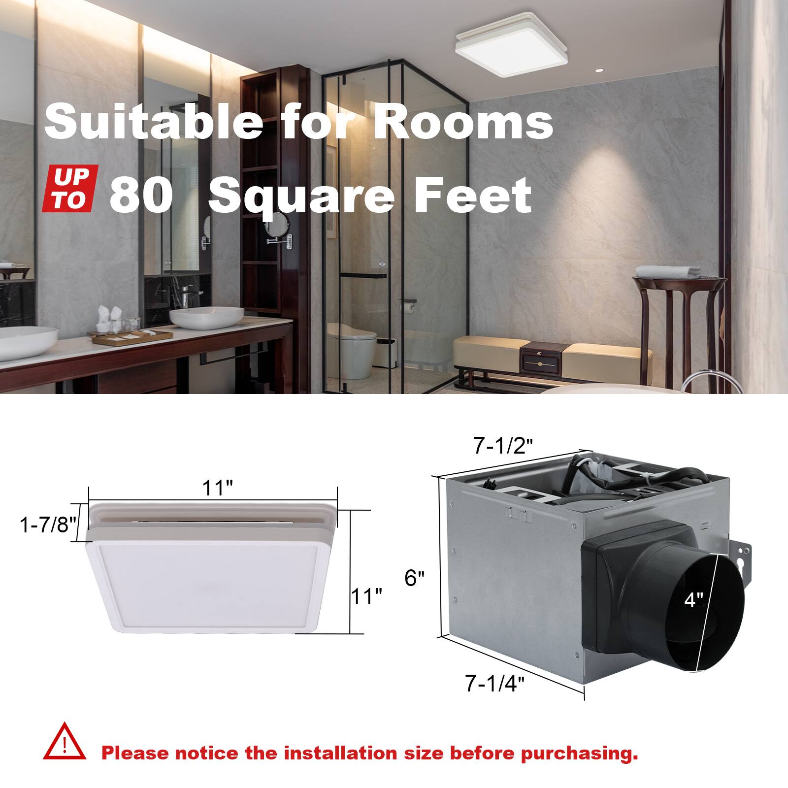 Suitable for Rooms UP TO 80 Square Feet

Please notice the installation size before purchasing.