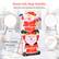 The image features a Santa Claus decoration that is designed to stand with high stability. The decoration is made of an anti-rust and waterproof steel frame, ensuring it can withstand the elements. The decoration is also detachable, making it easy to set up and take down. It comes with 10 PVC ties for added support and a sturdy triangle structure for stability. Additionally, there are four stakes included to secure the decoration in place.