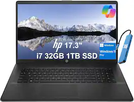 HP - 17 17.3 HD+ Laptop - Intel Core i7 with 32GB Memory - 1TB SSD - Windows 11 Pro - Black