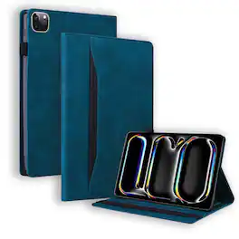 Dteck - for iPad Air 13 Inch Case M4 2026 / M3 2025 / M2 2024, Matte PU Leather Folio Stand Cover with Credit Card Slots - Blue
