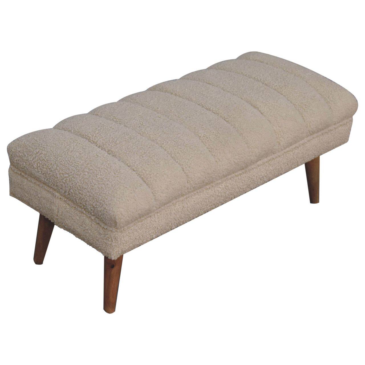 Alt View 5. Artisan Furniture - Artisan Furniture Solid Wood Cream Boucle Puffer Bench, Upholstered, Brown & Cream - Brown & Cream.