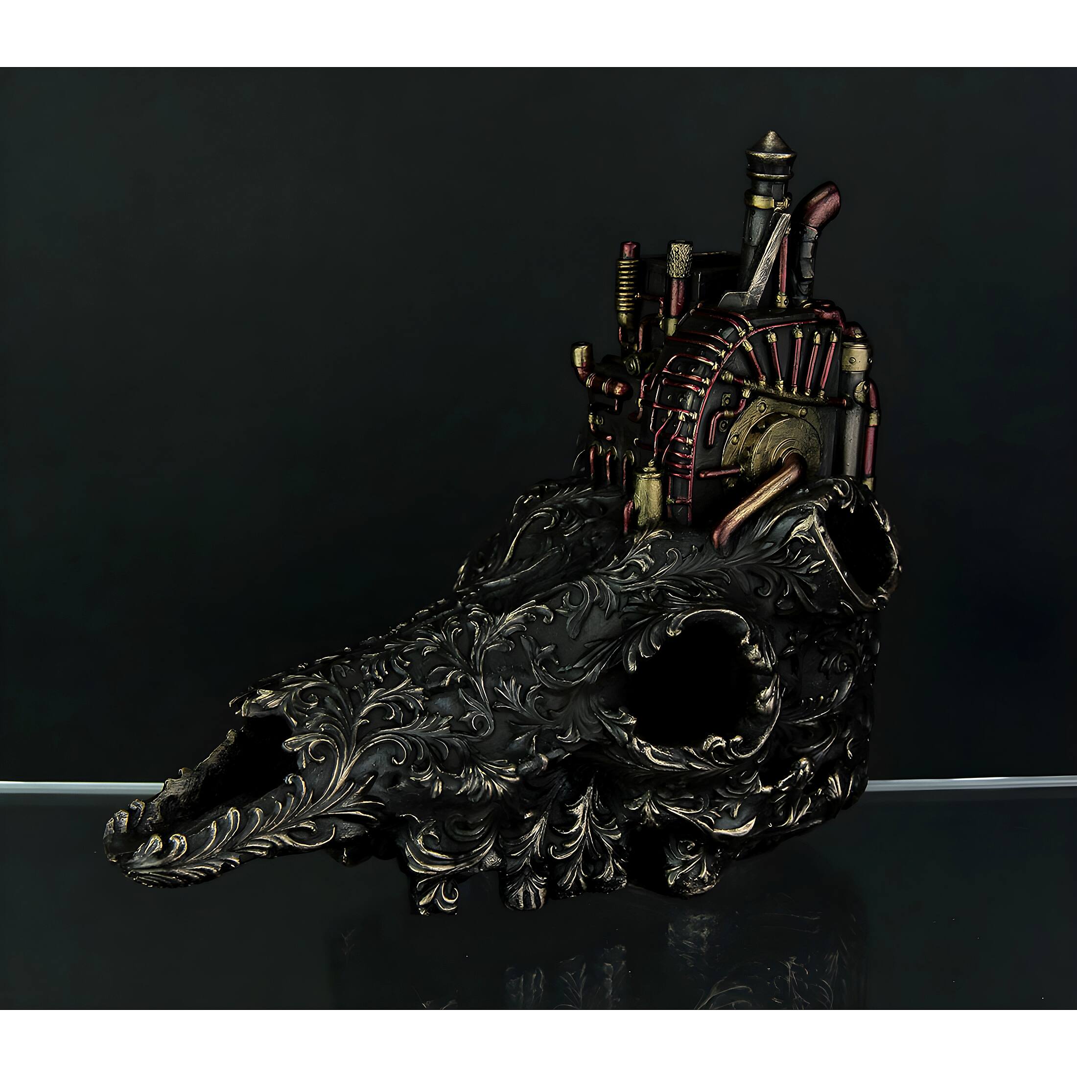 Alt View 1. Veronese Design - Antiqued Bronze Finish Steampunk Steer Skull Statue - Bronze.