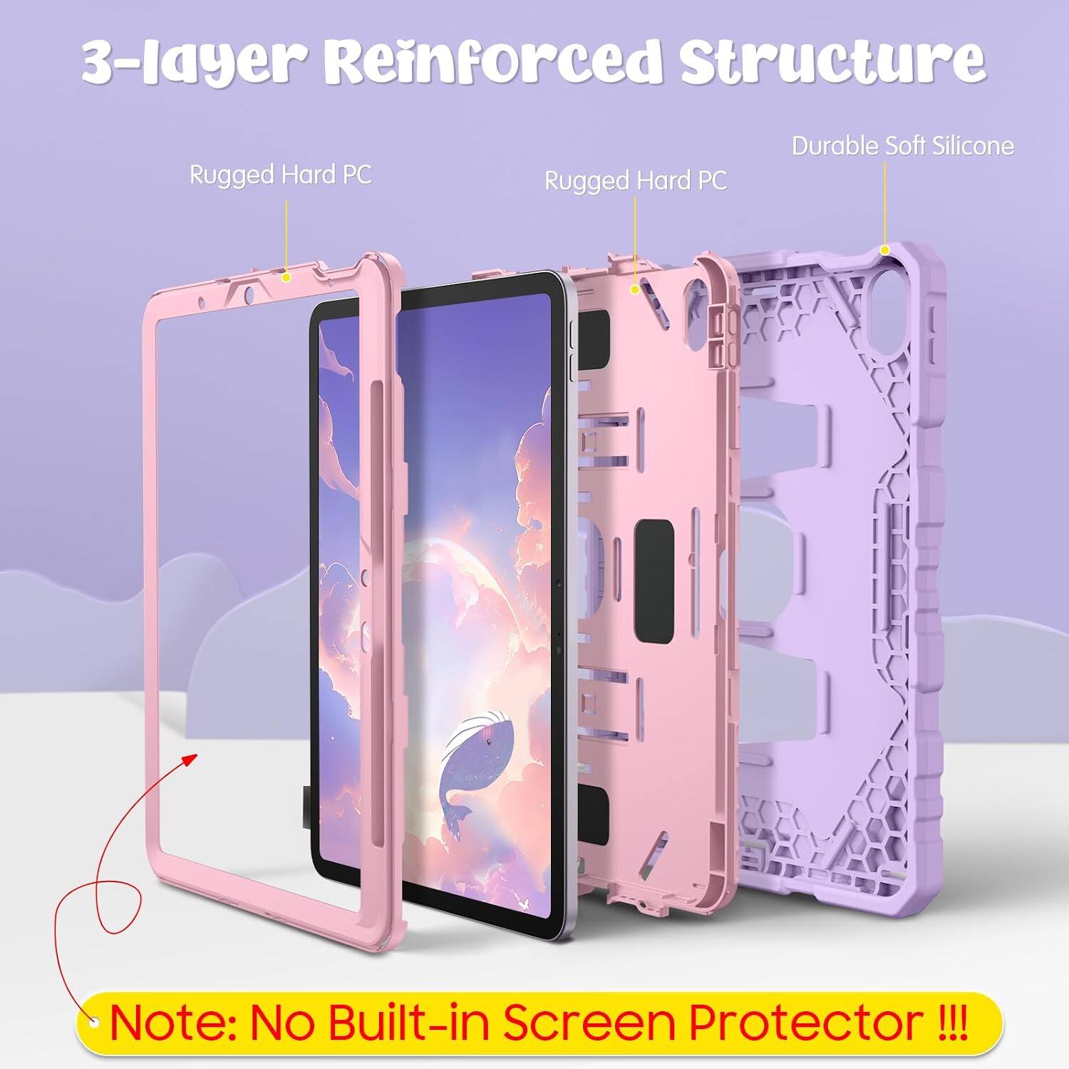 3-layer Reinforced Structure  
Rugged Hard PC  
Rugged Hard PC  
Durable Soft Silicone  
Note: No Built-in Screen Protector !!!