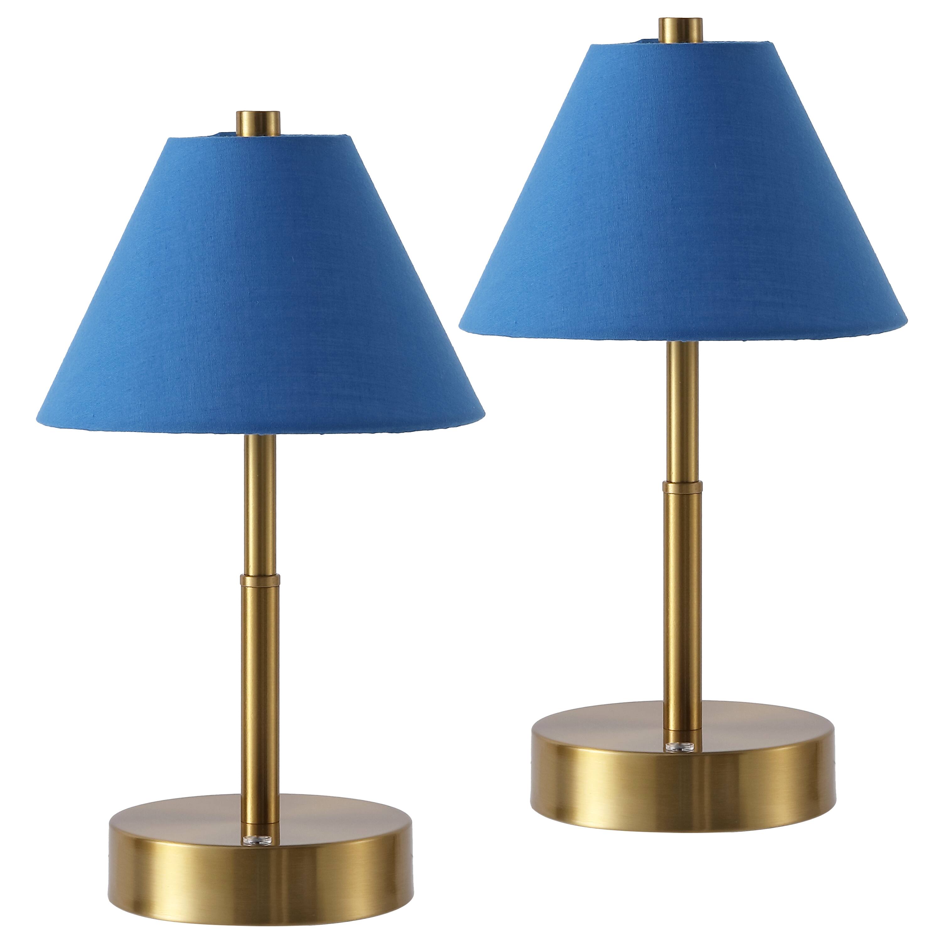 Alt View 7. Jonathan Y - Cordelia 11.13" Metal Candlestick Rechargeable Table Lamp Set of 2 Brass Gold with Blue Shade and Touch Sensor Dimmer - Brass Gold.