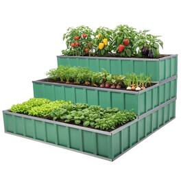 Pure Garden - 3 Tier Metal Raised Garden Bed 45” x 45” x 24” Galvanized Steel Above Ground Planters Stackable Planter Raised Beds
