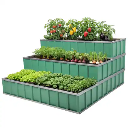 Front. Pure Garden - 3 Tier Metal Raised Garden Bed 45” x 45” x 24” Galvanized Steel Above Ground Planters Stackable Planter Raised Beds.