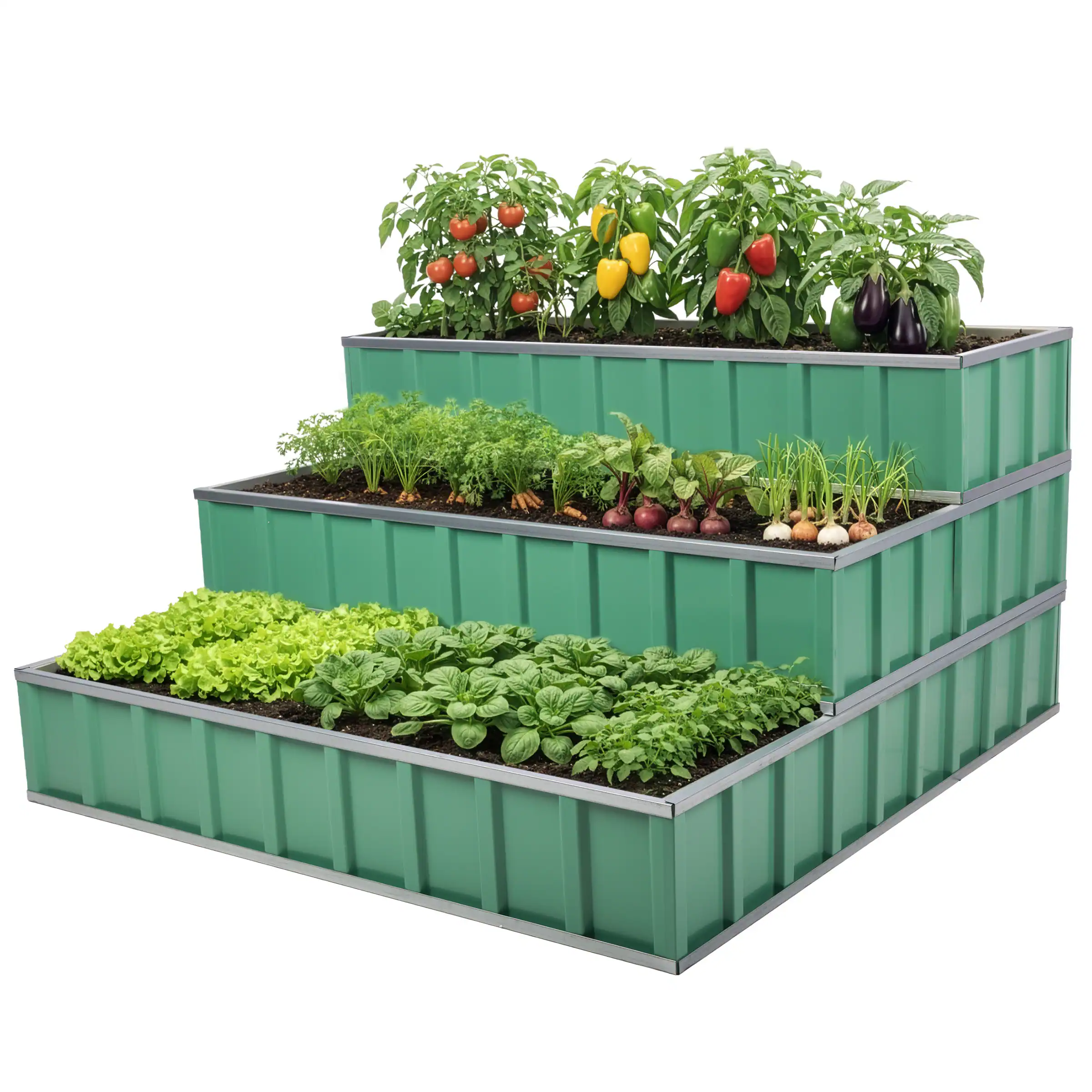 Front. Pure Garden - 3 Tier Metal Raised Garden Bed 45” x 45” x 24” Galvanized Steel Above Ground Planters Stackable Planter Raised Beds.