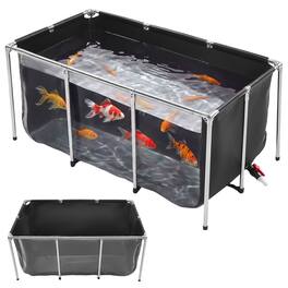 VEVOR - Canvas Fish Pond 200 Gal Above Ground Fish Pond Black PVC Koi Tank, Rectangular Goldfish Tank with Clear Viewing Panel - Black with Clear Window