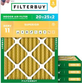 Filterbuy - 20x25x2 MERV 11 Pet & Allergy Defense, Electrostatic Pleated HVAC AC Furnace Air Filters Replacement (4-Pack) - Gold