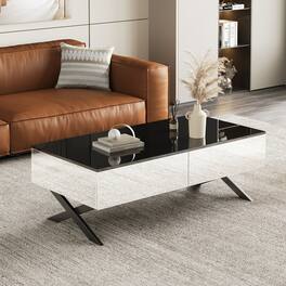 GOODSILO - Modern Rectangular Coffee Table with Mirrored Finish and Hidden Storage Drawers for Living Room - Black