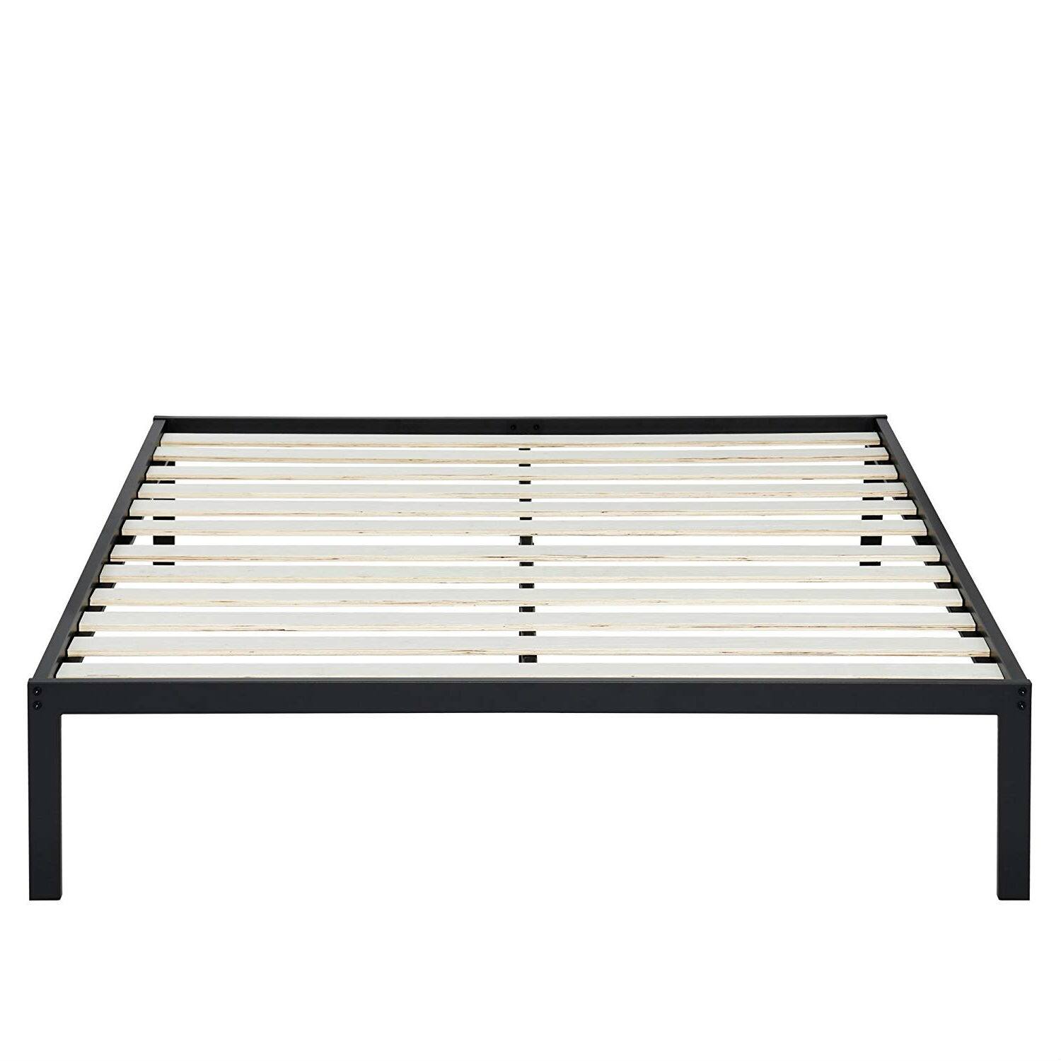 Angle. Hivvago - Queen size Steel Metal Platform Bed Frame with Wood Slats - Black.