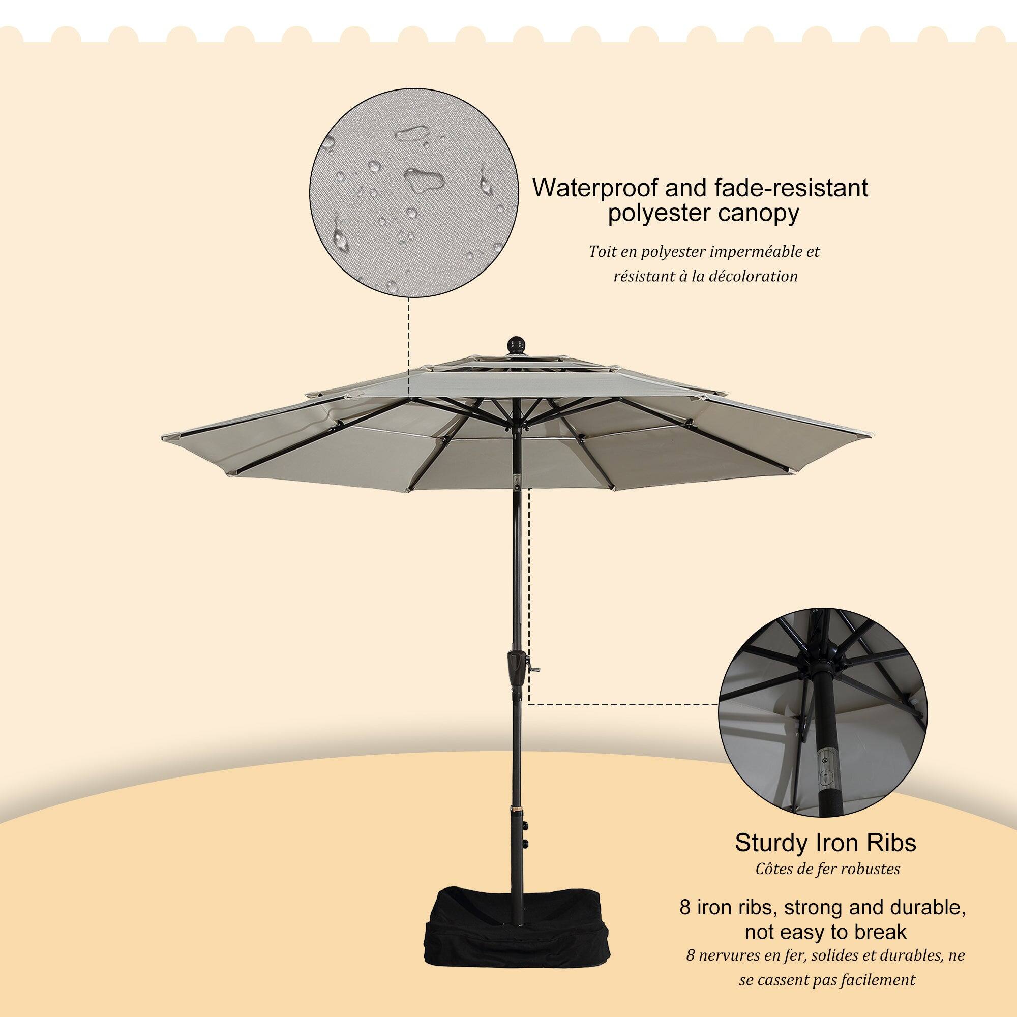 Waterproof and fade-resistant polyester canopy  
Toit en polyester imperméable et résistant à la décoloration  

Sturdy Iron Ribs  
Côtes de fer robustes  

8 iron ribs, strong and durable, not easy to break  
8 nervures en fer, solides et durables, ne se cassent pas facilement