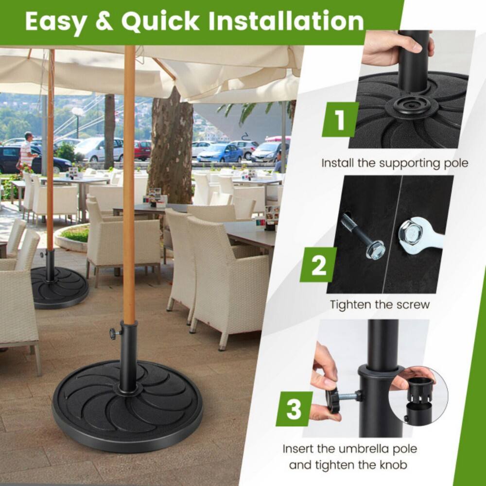 Easy & Quick Installation

1. Install the supporting pole
2. Tighten the screw
3. Insert the umbrella pole and tighten the knob