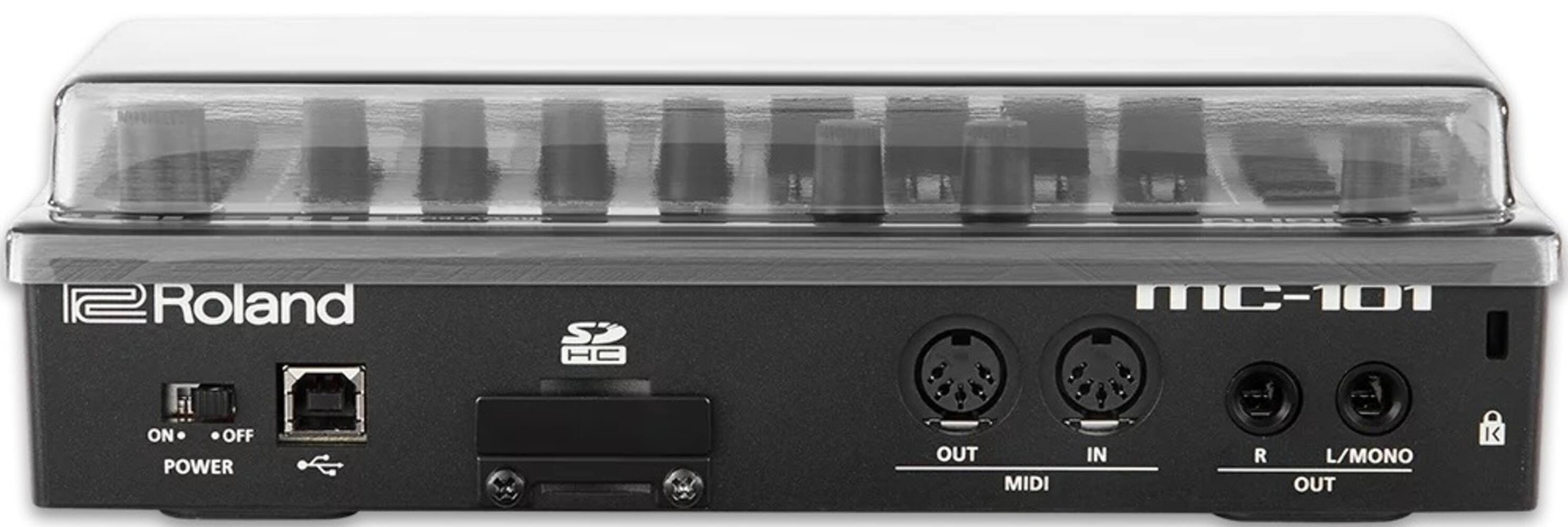 Roland MC-101

- ON/OFF POWER
- MIDI IN
- OUT
- IN
- R OUT
- L/MONO OUT
- K (key lock)