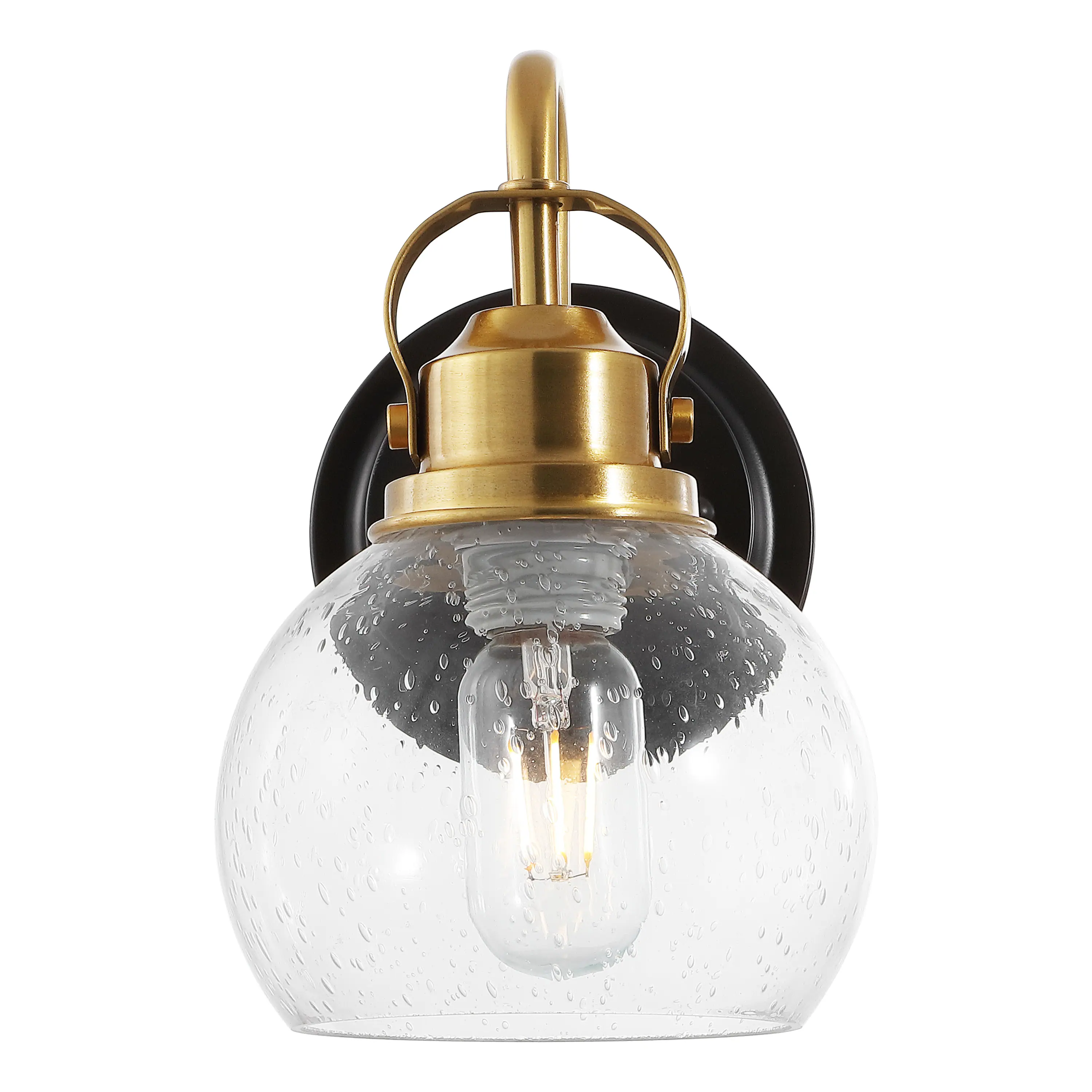 Alt View 8. Jonathan Y - Shirley 6" 1-Light Farmhouse Metal LED Vanity Light with Seeded Glass Globe Shade, Brass Gold/Oil Rubbed Bronze - Brass Gold/Oil Rubbed Bronze.