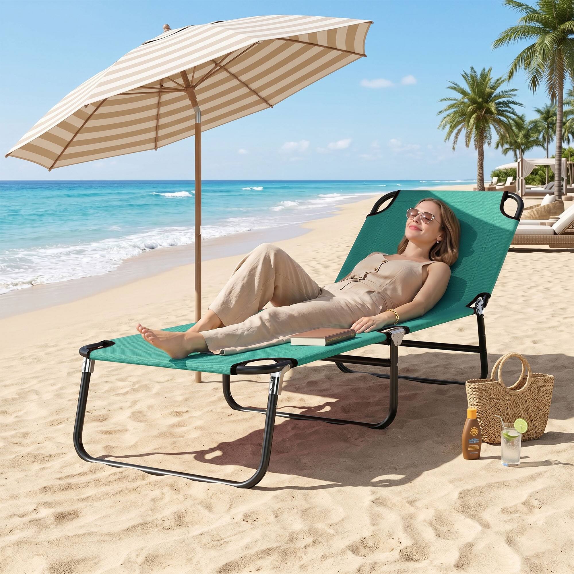 Alt View 8. Outsunny - Portable Folding Adjustable Sun Beach Lounger / Camping Cot - - Green.