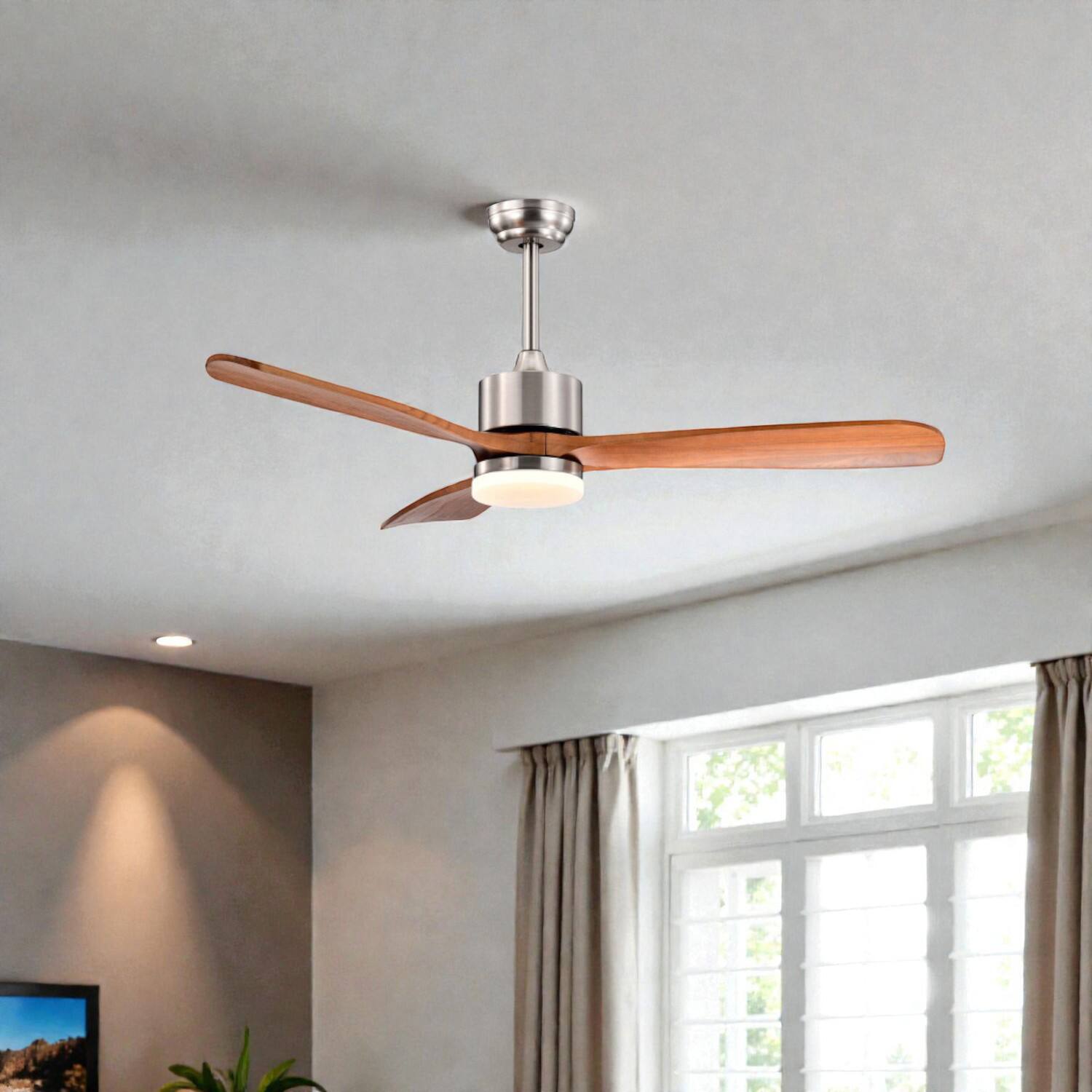 Front. BreeBe - Modern 52-Inch Ceiling Fan with Dual Rotation and Tunable LED Light - Silver.