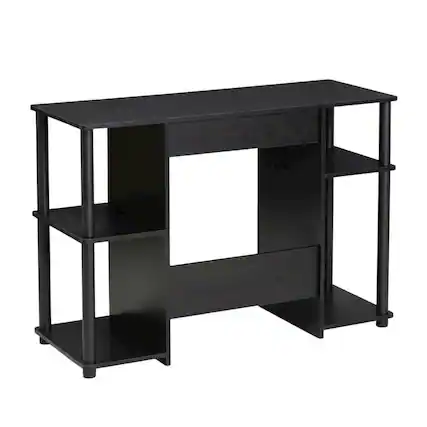 Front. BisonOffice - Black compact computer study desk with sturdy design and space-efficient layout - Black.