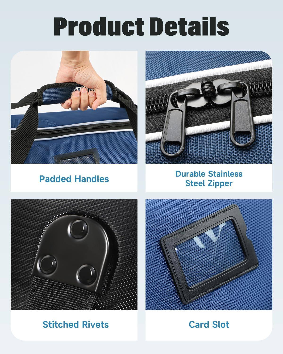 Product Details

- Padded Handles
- Durable Stainless Steel Zipper
- Stitched Rivets
- Card Slot