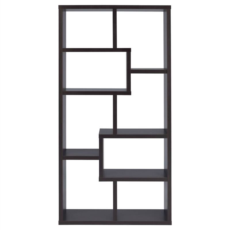 Alt View 6. HTUTWOO - 8-Shelf Geometric Bookcase-Wooden Open Back Bookshelf,70.75" Tall Vertical Storage Display Shelving Unit for Living Room - Cappuccino.