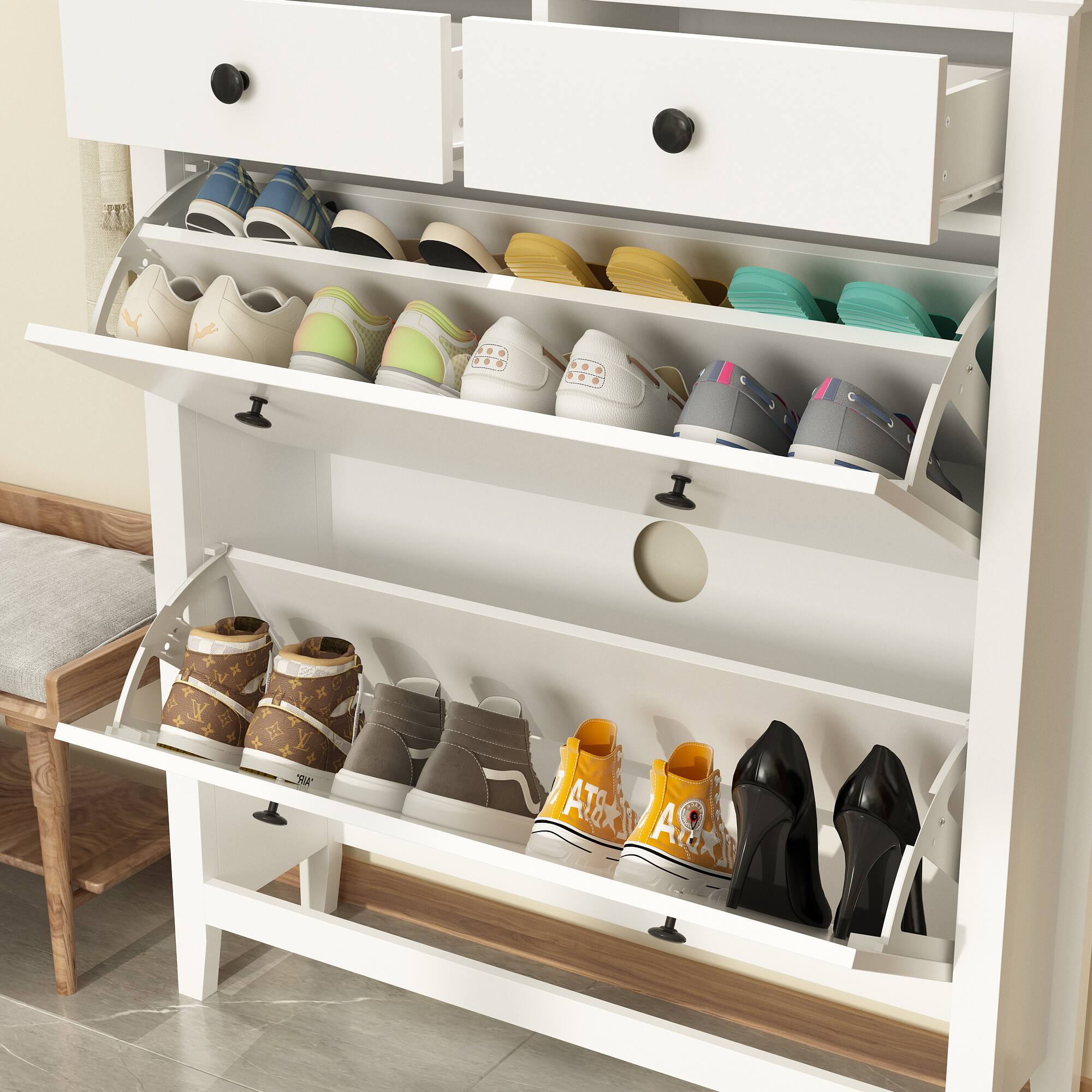 Alt View 1. FUFU & GAGA - Entryway Shoe Cabinet with Flip-Top Storage, Decorative Organizer, Multi-Compartment Shoe Rack for Home - White.