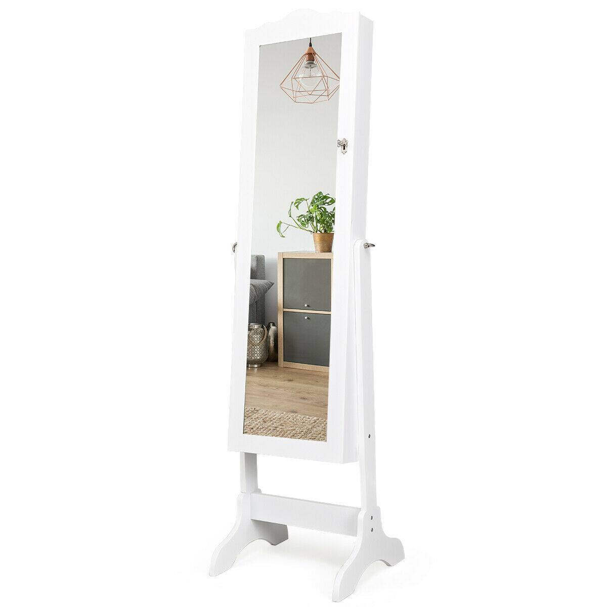Alt View 12. Costway - Mirrored Jewelry Cabinet Organizer Storage Box White - White.