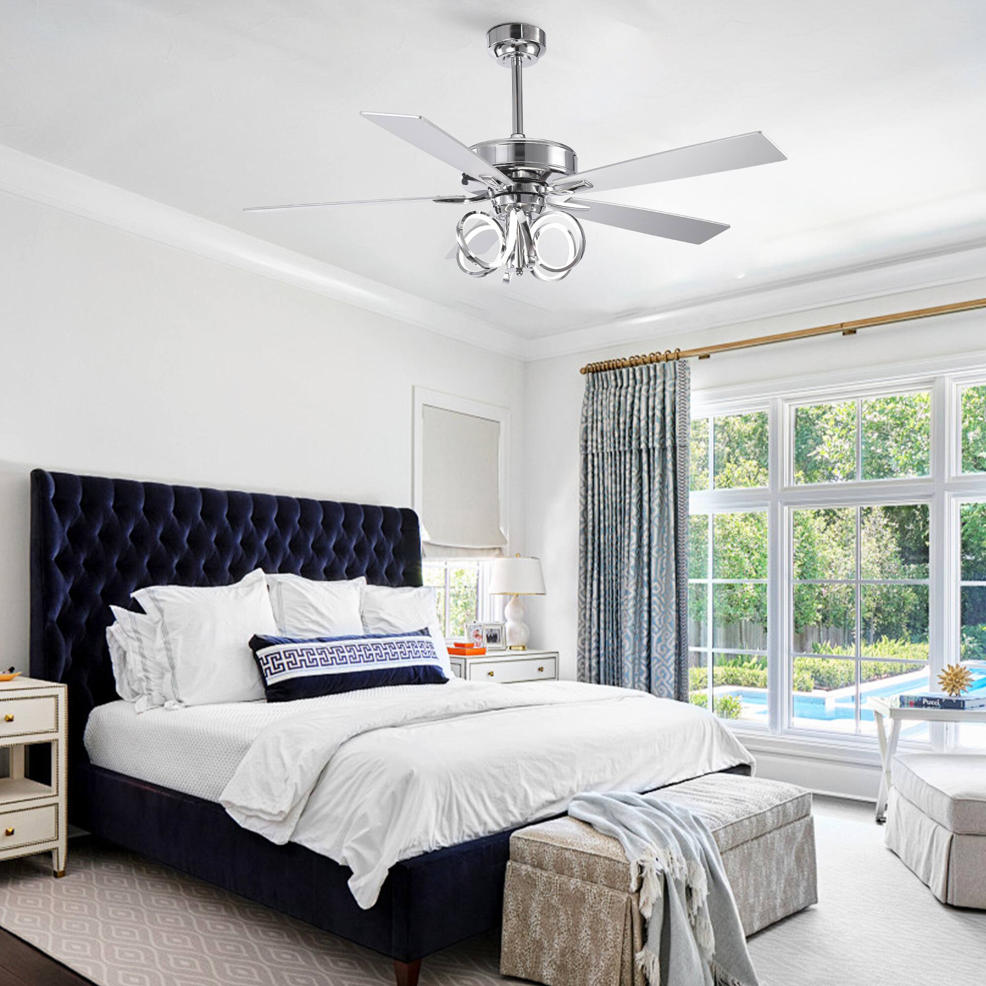 Back. Parrot Uncle - 52-inch Modern Chrome Indoor LED Ceiling Fan with Remote Control - Chrome.