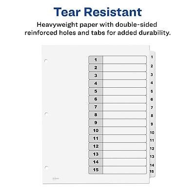Tear Resistant  
Heavyweight paper with double-sided reinforced holes and tabs for added durability.

1 2 3 4 5 6 7 8 9 10 11 12 13 14 15  
1 2 3 4 5 6 7 8 9 10 11 12 13 14 15