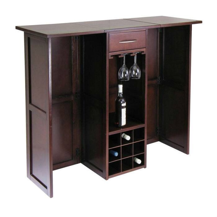 Left. Hivvago - 9 Bottle Walnut Wine Bottle Rack Mini Bar Expandable Counter - Cherry.