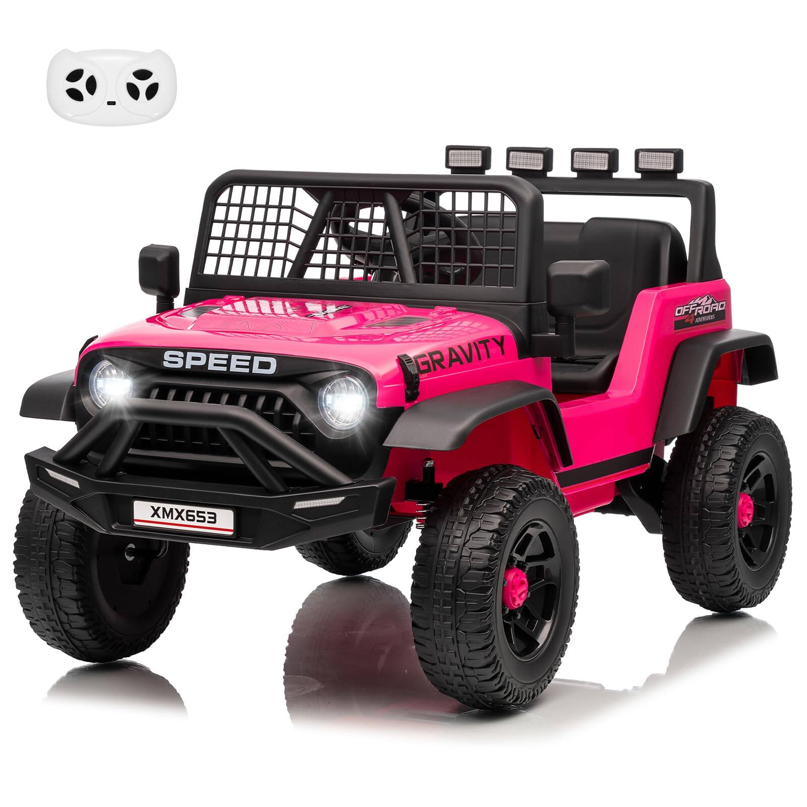 GARVEE - 12V Kids Ride On Truck Car w/Extra Wide Seat & Legroom with Remote Control, 3 Speeds, Light, Music, USB - Rosy