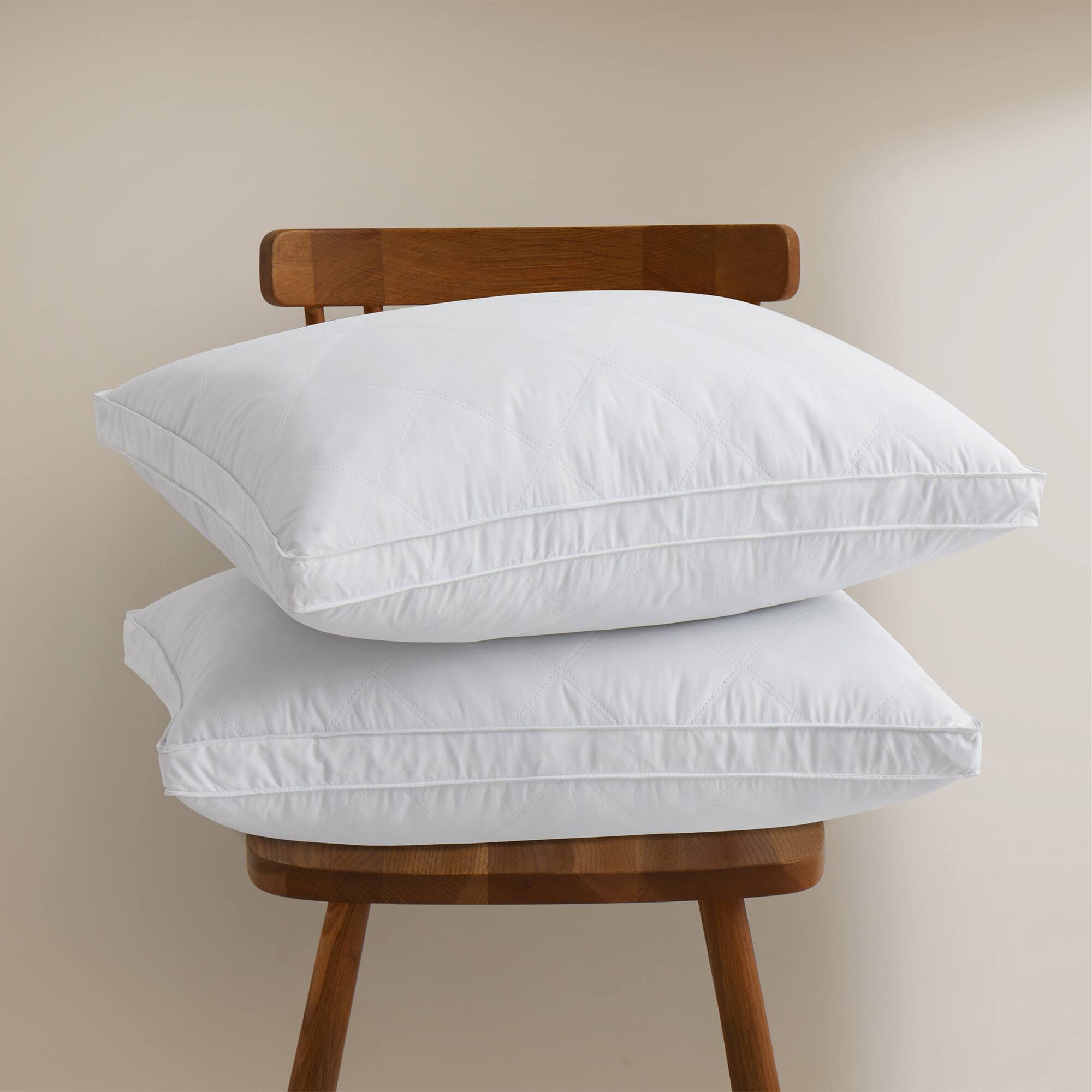Left. Peace Nest - Peace Nest 2-Pack Medium Firm Diamond Quilted Feather Pillow with Gusset Design - White.