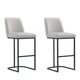 Manhattan Comfort - Serena Modern Metal Upholstered Barstool - Set of 2 - Light Gray