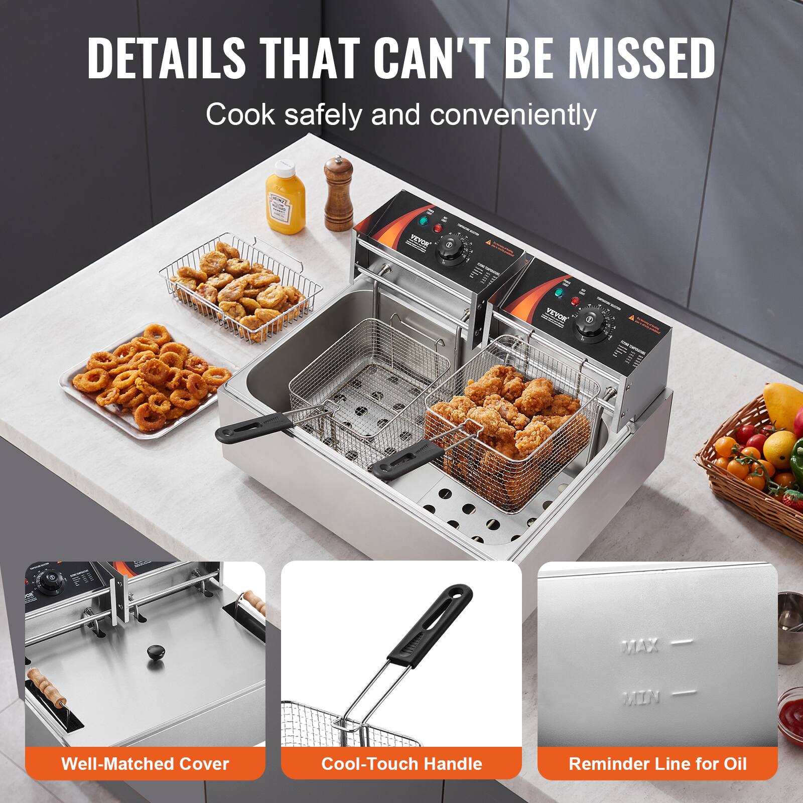 DETAILS THAT CAN'T BE MISSED  
Cook safely and conveniently

- Well-Matched Cover
- Cool-Touch Handle
- Reminder Line for Oil