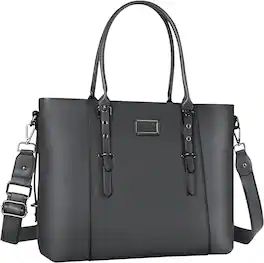 mosiso - Waterproof PU Leather Laptop Bag for Women 13.3 Inch, Vintage Briefcase Tote Shoulder Computer Bag for Work & Office - Gray
