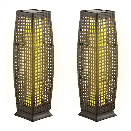 Front. Ecooso - 2-Pack Solar Floor Lamps, Wicker-Style Outdoor Lights with Auto On/Off LED.