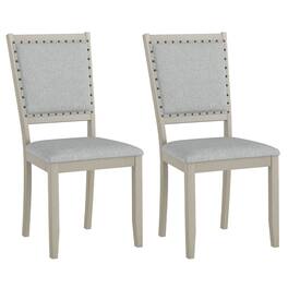Costway - 2 PCS Farmhouse Dining Chair Fabric Upholstered Kitchen Chairs for Dining Room - Gray