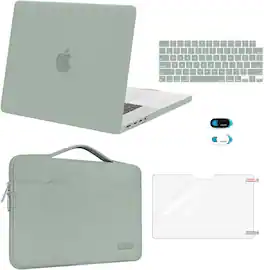 mosiso - 5in1 Kit for MacBook Pro 16 inch Case M5 M4 M3 M2 M1 2026-2021,Case&Sleeve Bag&Keyboard Skin&Webcam Cover&ScreenFilm - Antique Green