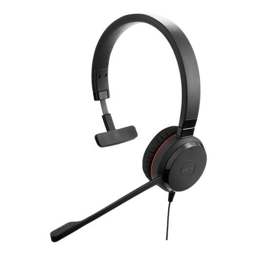 Angle. Jabra - Jabra EVOLVE 30 Headset - Mono - Mini-phone (3.5mm) - Wired - Over-the-head - Monaural - Black - Red.