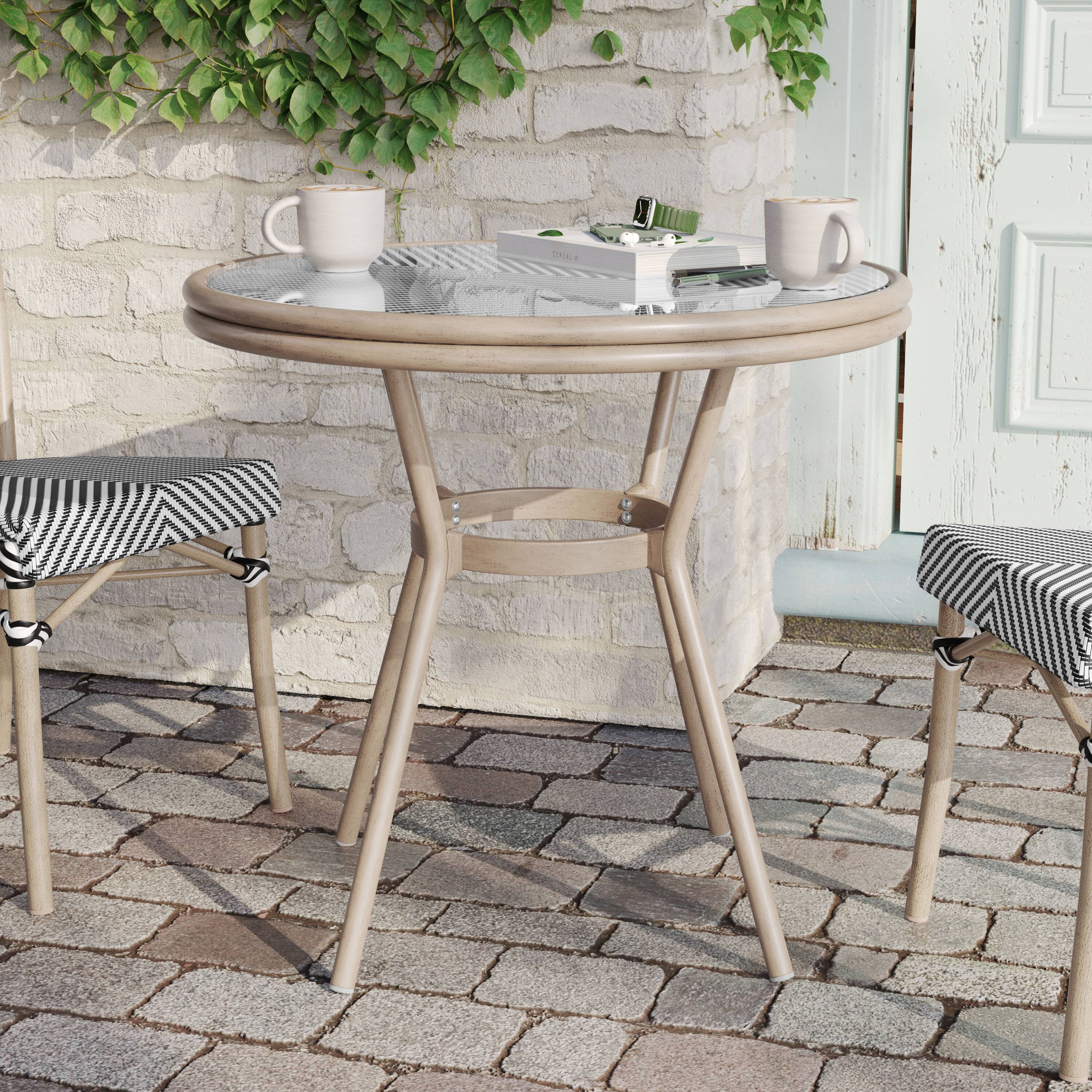 Alt View 1. Flash Furniture - Marseille Indoor/Outdoor Commercial Bistro 31.5" Table, Black/White Textilene, Glass Top, Bamboo Print Aluminum Frame in - Black.