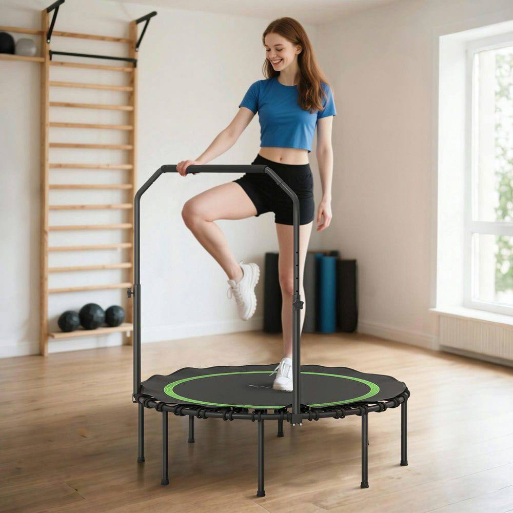 Front. Resenkos - 45-Inch Folding Exercise Rebounder with Adjustable Handle - Green - Green.