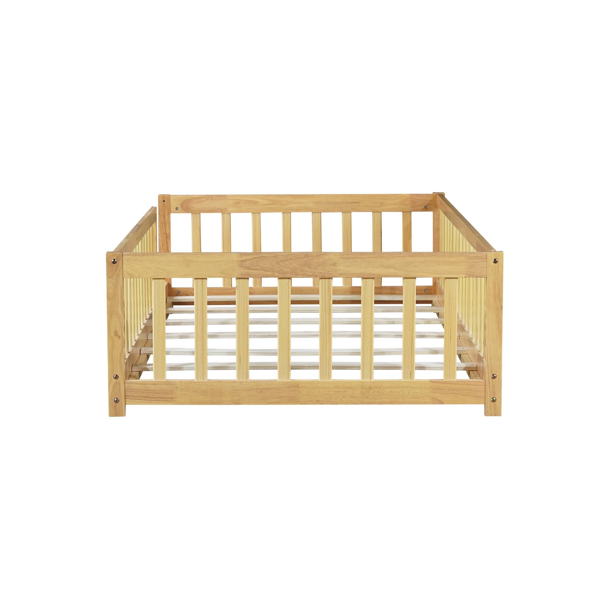 Alt View 9. GOODSILO - Twin Size Low-Profile Youth Bed with Secure Enclosure Frame, Solid Wood Construction, Neutral Finish - Natural.